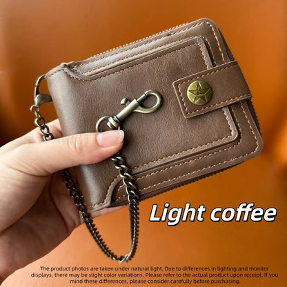 Men's Pu Leather Bi-Fold Wallet with Chain, Multiple Card Slots and Cash Compartment, Secure Snap Closure - Father's Day Gift, Gift for Dad/Husband/Boyfriend, Black Wallet, Travel Accessory, Classic Design, High-Quality Mater