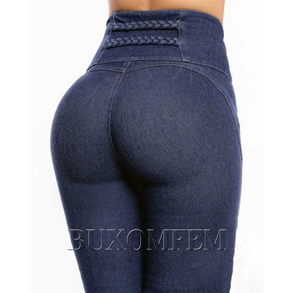 Fashion High Waist Sexy Skinny Stretch Jeans for Women Button Fly Straight Leg Pencil Pants Wrap Hips Trousers Y2K Streetwear
