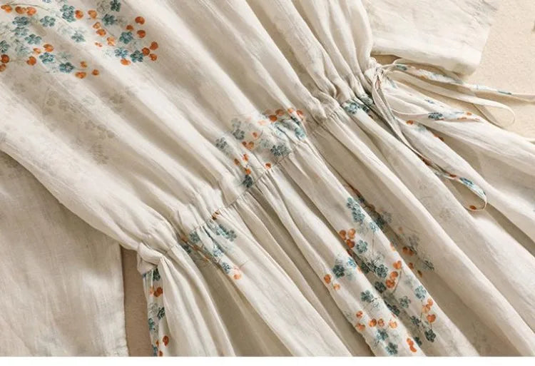 Dress Women Long Print Elegant Clothing Vintage Elastic Waist Korean Casual Beach Style V-Neck Fashion Robe Vestidos De Mujer