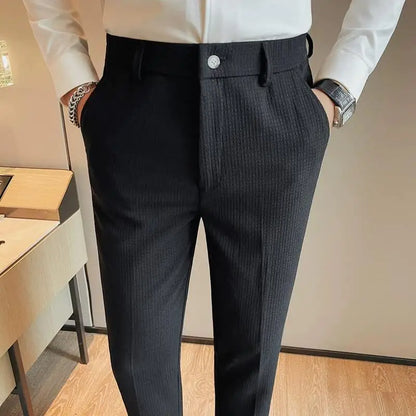 Men's Waffle Casual Pants Fashion Korean Stretch Waist Business Formal Pants Mens Social Party Suit Pants Streetwear Pencil Pant