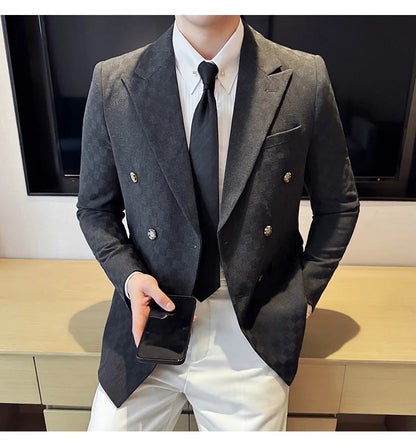 6 Color Luxury Double Breasted Blazers Coats 2024 New Fashion Checkered Business Slim Fit Social   Formal Suit Jacket 5XL-M