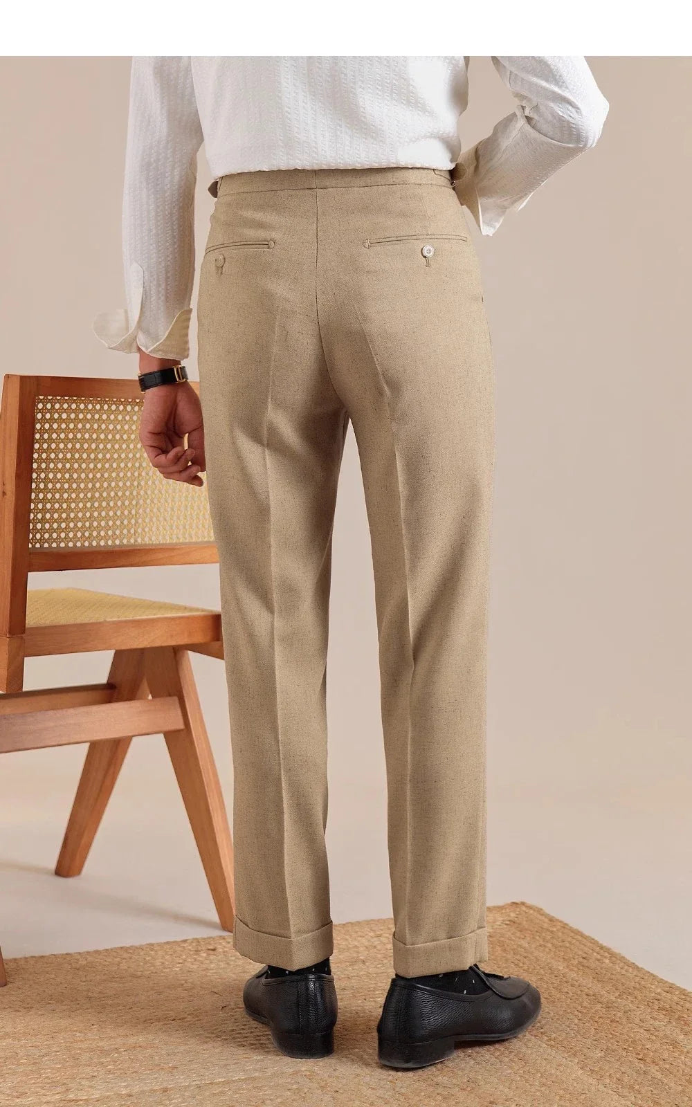 High Waist Linen Suit Pants Men Breathable Straight Leg Office Trousers Men Pantalon Costume Homme Men's Social Trousers