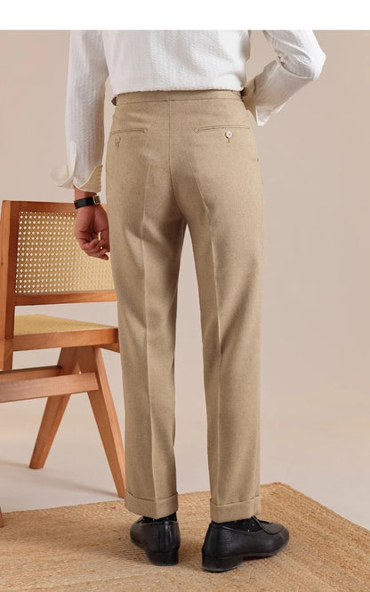 High Waist Linen Suit Pants Men Breathable Straight Leg Office Trousers Men Pantalon Costume Homme Men's Social Trousers
