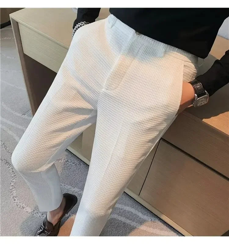 Spring Summer Men's Smart Casual Suit Pants Fashion Slim Fit Solid Color Youthful Vitality Suit Trousers Men Korean Dress Pants