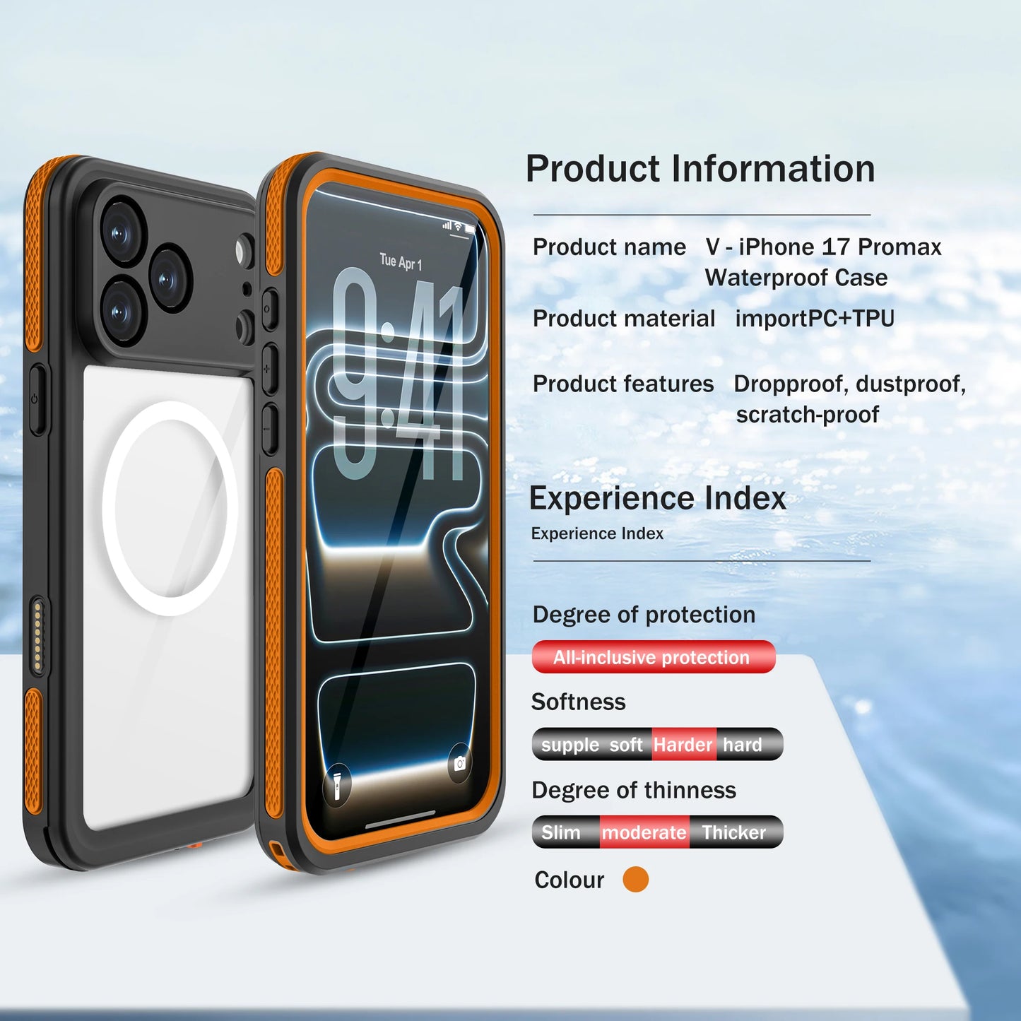 Suitable for iPhone 17 17 Pro Max waterproof phone case, essential for swimming sports, IP68 fully enclosed protective case