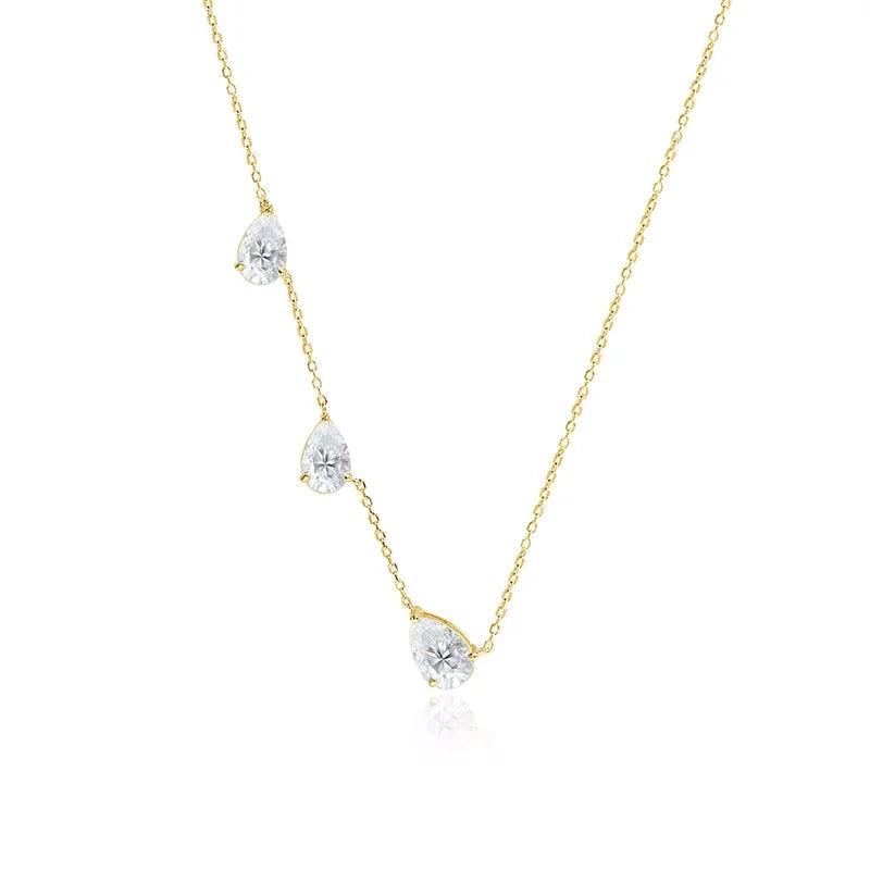 Gradient Moissanite Necklace for Women 3 Gems Pear Cut Certified Luxury Pendant Lab Diamond Jewelry Sterling Silver 925
