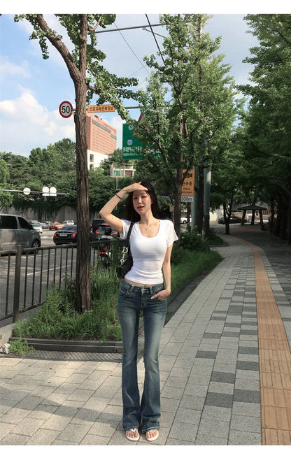 Gothic Buddha Head Womens Jeans Y2K Clothes Hip Hop Pocket Embroidery Vintage Blue Baggy Jeans Low Waist Wide Leg Trousers
