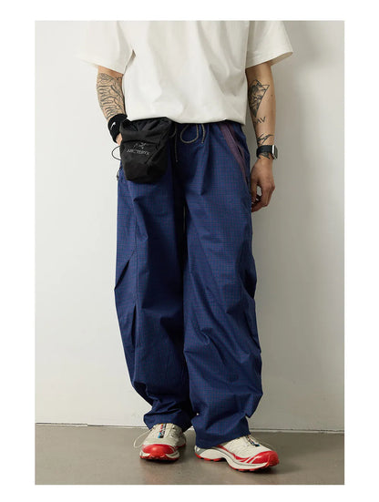 Unisex Lightweight Parachute Pants Spring Summer Outdoor Hiking Plaid Patchwork Color Block Loose Fit Casual Streetwear Trendy