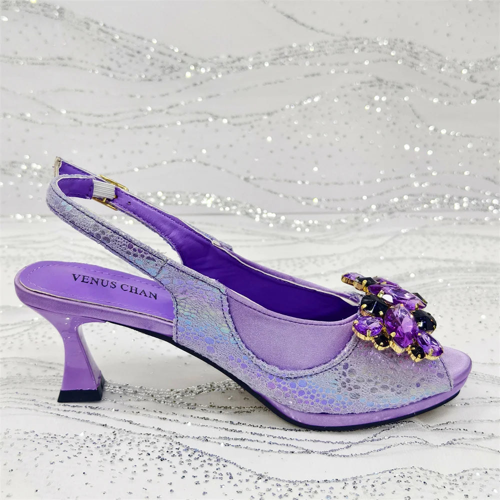 2025 Newest INS Style Gold Color Elegant Women High Heels Nigeria Popular Designer African Ladies Shoes And Bag Set