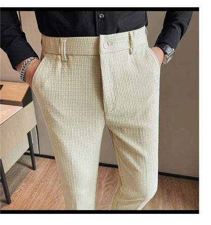 Men's Waffle Casual Pants Fashion Korean Stretch Waist Business Formal Pants Mens Social Party Suit Pants Streetwear Pencil Pant