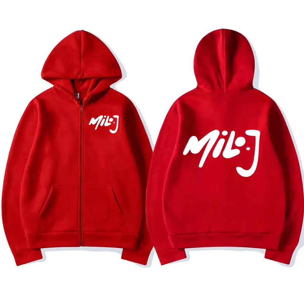 Rapper Milo J Logo Merch Zipper Hoodies Men's Women Fashion Hip Hop Zip Up Hooded Sweatshirts Casual Oversized Jackets Pullovers