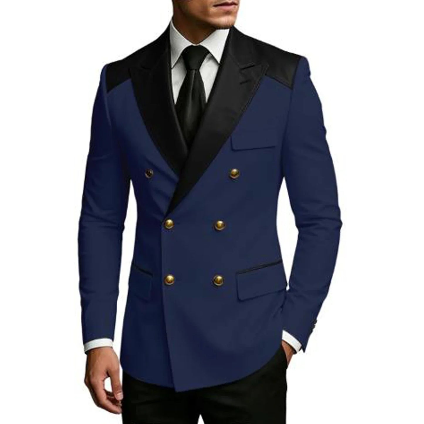 Men's Double Breasted Blazer Slim Fit Contrast Color Suit Jacket Business Casual Formal Wear for Wedding Prom Party Sport Coats