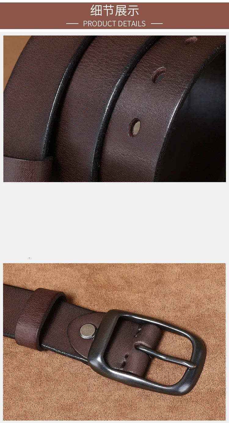 3.3CM Pure Cowhide Genuine Leather for Men's High Quality Jeans Brass Buckle Belts Cowboy Waistband Male Fashion Designer