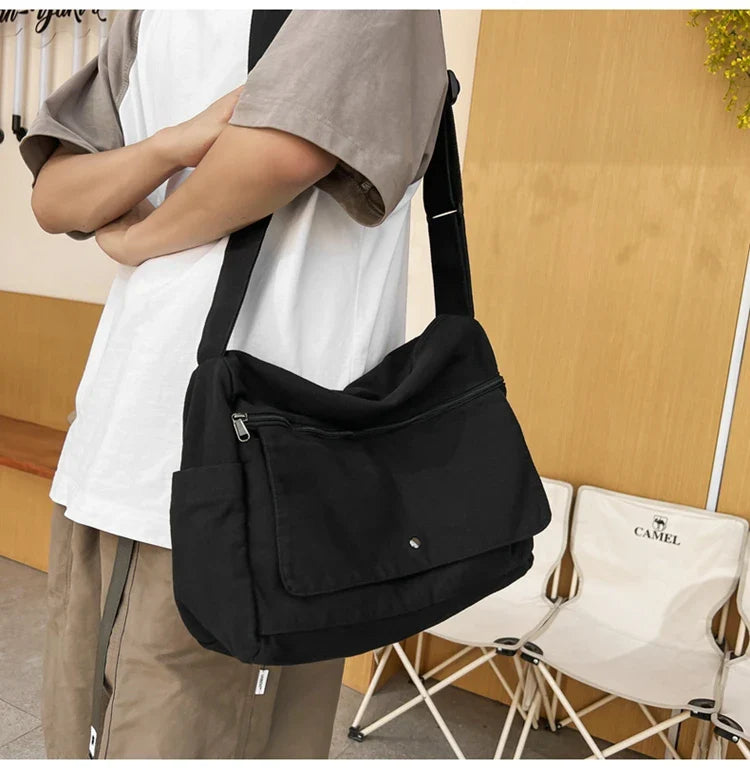 Solid Color Canvas Shoulder Bags Women 100% Cotton Satchels Korea Style Cloth Messenger Bags Large Crossbody Bags Book Packages