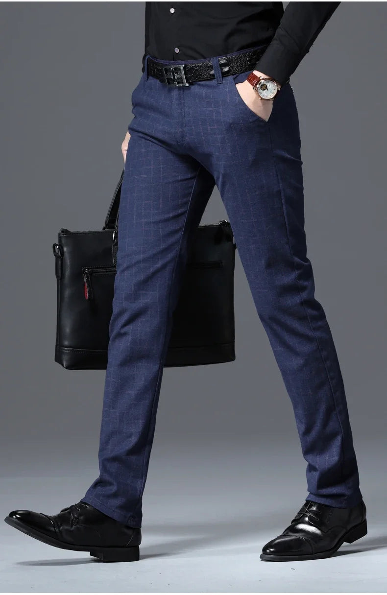 Men's Autumn New Classic Business Suit Pants Black Blue Fashionable Stretch Straight Slim Casual Trousers Brand Clothing Male
