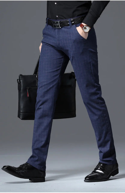 Men's Autumn New Classic Business Suit Pants Black Blue Fashionable Stretch Straight Slim Casual Trousers Brand Clothing Male