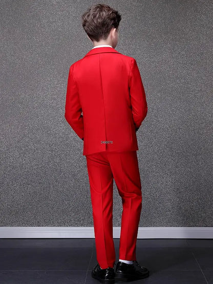 Flower Boys Photograph Suit Kids Red Wedding Suit Teenager Birthday Party Tuxedo Dress Children Graduation Stage Show Costume