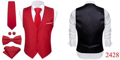 Elegant Silk Vest for Men Wedding Solid Gold Green Pink Purple Red Waistcoat Tie Bowtie Set Sleeveless Jacket Suit Barry Wang