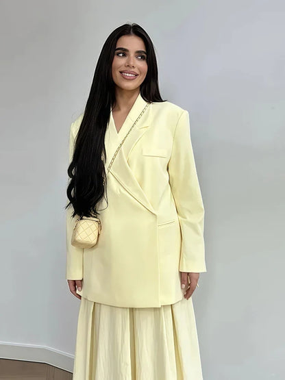 Ladies Loose Blazer Suit Solid Casual Turn Down Collar One Button Coat High Waist Shorts 2026 Summer Autumn Formal New Outfits