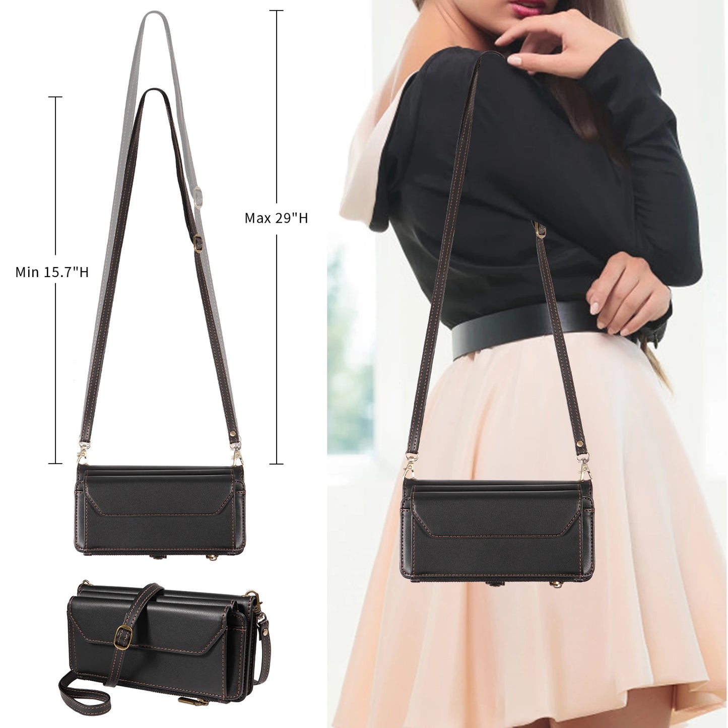 Multi-Card Slot Wallet-Style Phone Case (Long Strap + Short Strap) for iPhone 17/16/15/14/13/12/11 Pro Max Protective Set with Coin Pocket, Crossbody Strap, Anti-Drop Faux Leather Case