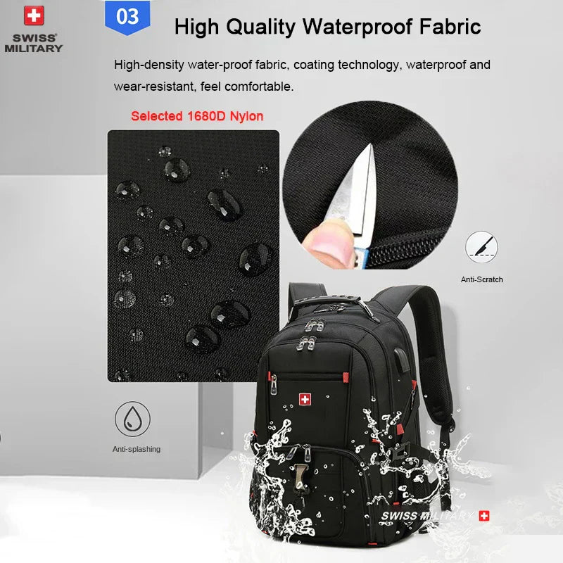 Laptop Backpack Waterproof USB Charge Port Swiss-style Multifunctional Rucksack Schoolbag Mochila Hiking Travel bag