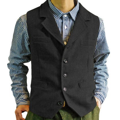 Men Vest Brown Single Button With Lapel Solid Waistcoat For Wedding Banquet Business Office Work Casual Daily Men Suit Vest