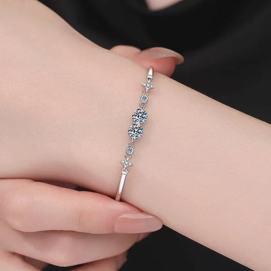 Lucky Clover Bracelet Jonc Maillon Moissanite Diamant 0.4cttw Certifié GRA pour Femme Argent 925 Chaîne de Main Bracelets Ajustables