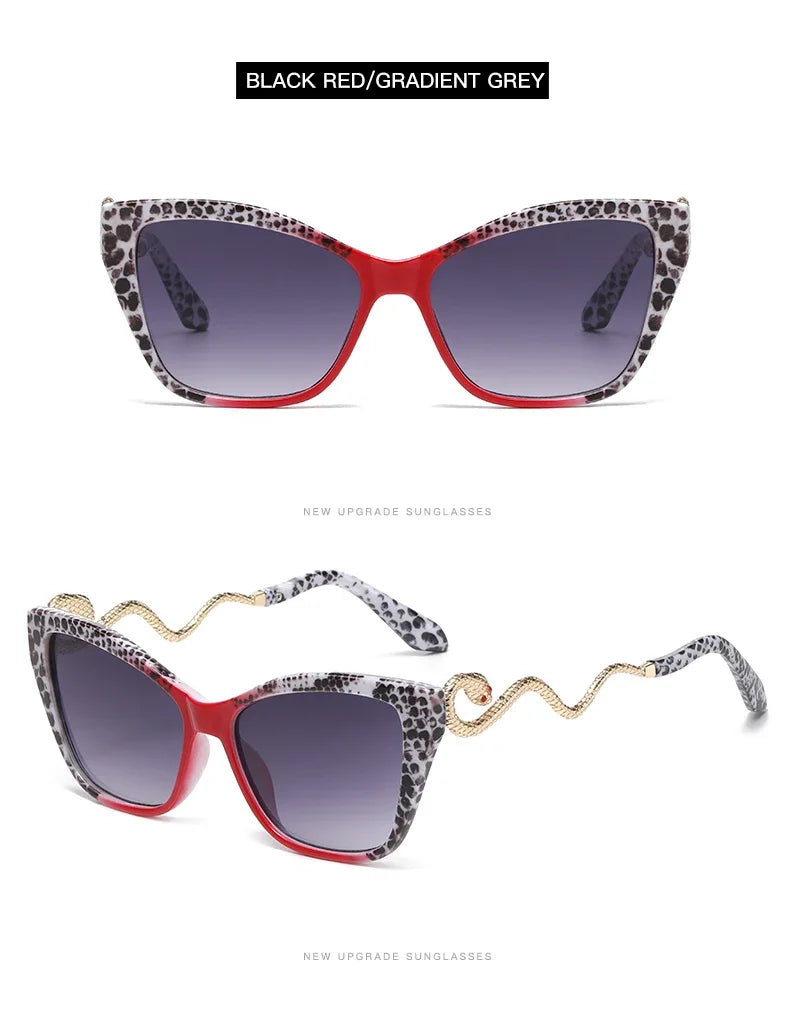 Fashion Large Frame Cat Eye Sunglasses Women Gradient Glasses Punk Color Block Design Sexy Ladies Metal Snake Eyeglasses