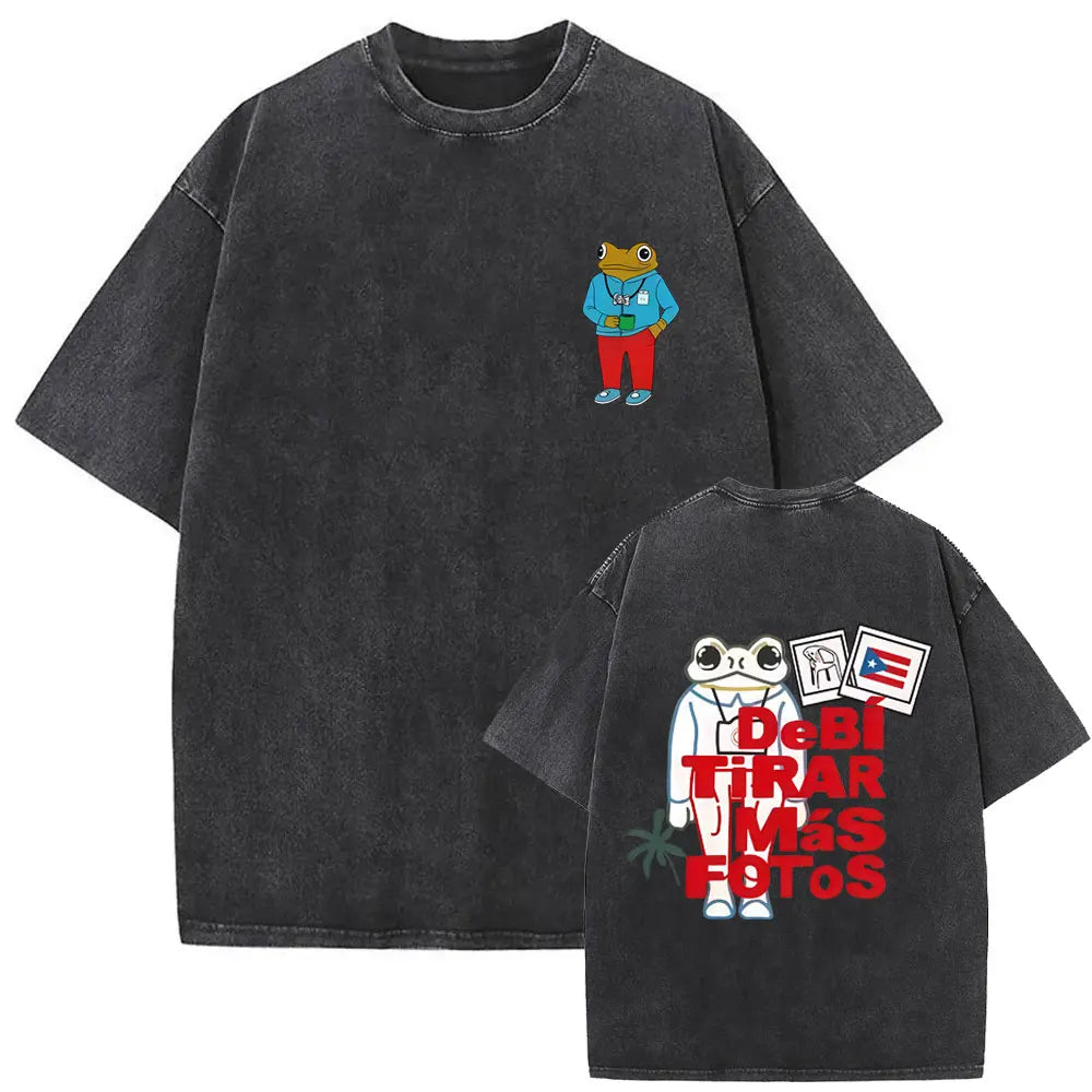 Rapper Bad Bunny Washed Vintage T-shirt Debi Tirar Mas Fotos DTMF World Tour 2026 T Shirts Men Women Fashion Hip Hop T-shirts