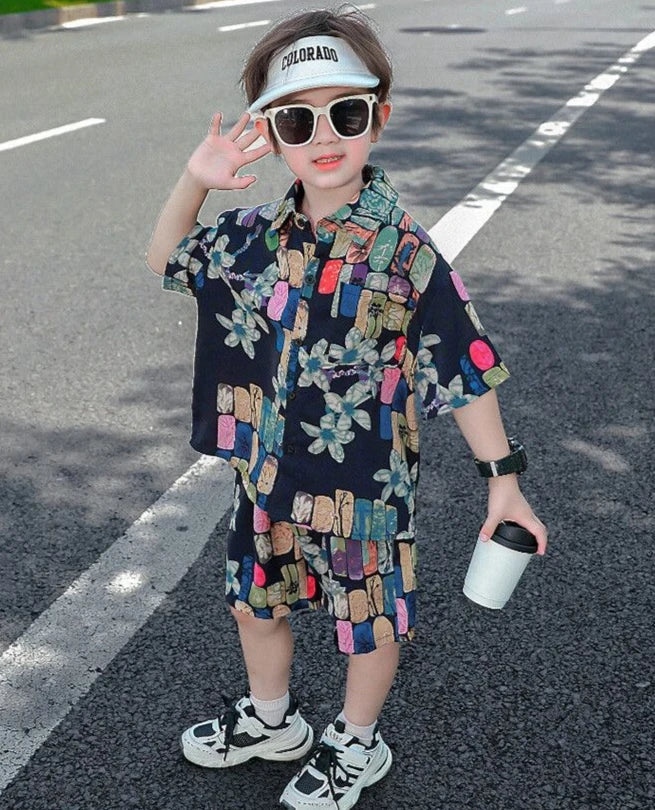 Printed Shirt Korean Clothing Children Top Children's From 8 12 Years Summer Suit for Boy Kids Boys Clothes Set 4 Old Costume 7