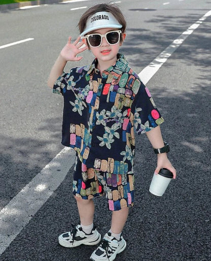 Printed Shirt Korean Clothing Children Top Children's From 8 12 Years Summer Suit for Boy Kids Boys Clothes Set 4 Old Costume 7