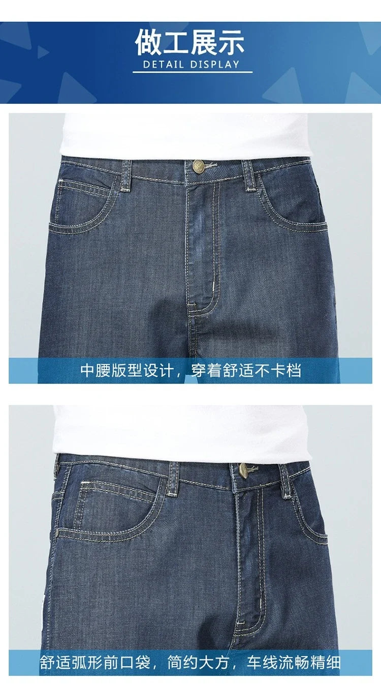 High Quality New Summer Lyocell Fabric Stretch Jeans Business  Loose Straight Casual Trousers Fashion Pants Plus Size 28-35 40