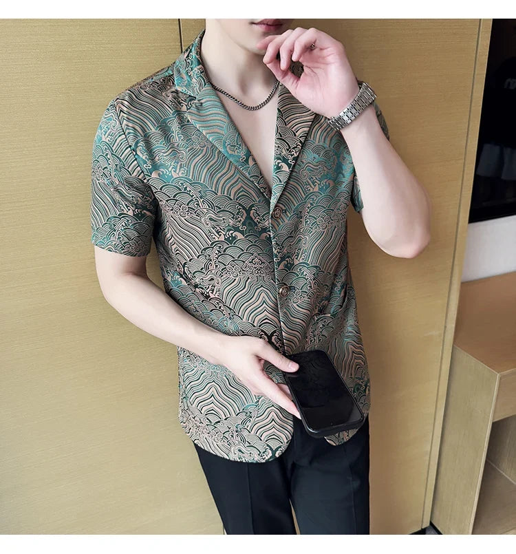 Summer Thin Ice Silk Without Lining Men Suit Coats 2025 New High-end Fashion Jacquard Casual Social Shirt Coat Men Clothing