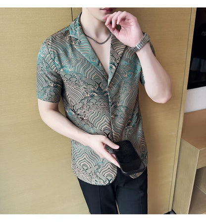 Summer Thin Ice Silk Without Lining Men Suit Coats 2025 New High-end Fashion Jacquard Casual Social Shirt Coat Men Clothing