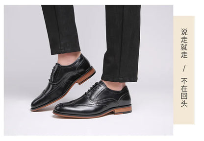 Autumn New Genuine Leather Business Dress Shoes Men Carved Brock Men's Shoes Leather Office Gentleman Oxfords Shoe