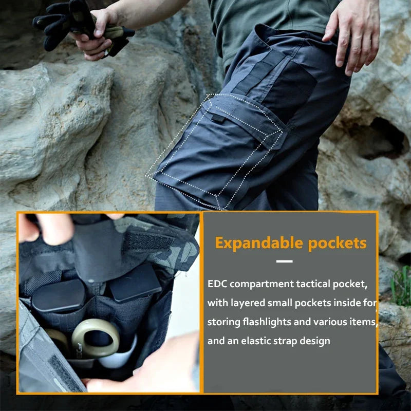 Outdoor Tactical Pants Men Casual Cargo Trousers Multi-pocket Waterproof Pant Autumn Spring Outdoor Workwear Hiking Trousers