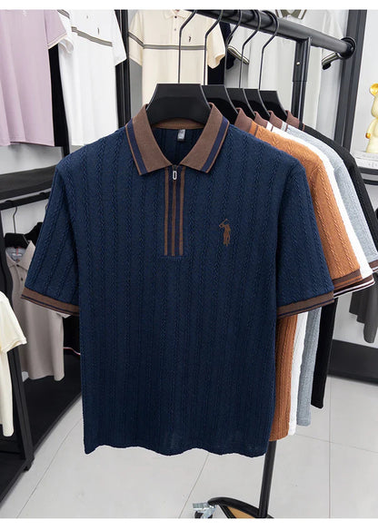 Luxury brand short sleeve T-shirt men's lapel top summer fashion jacquard design golf pony embroidery casual knitted polo shirt