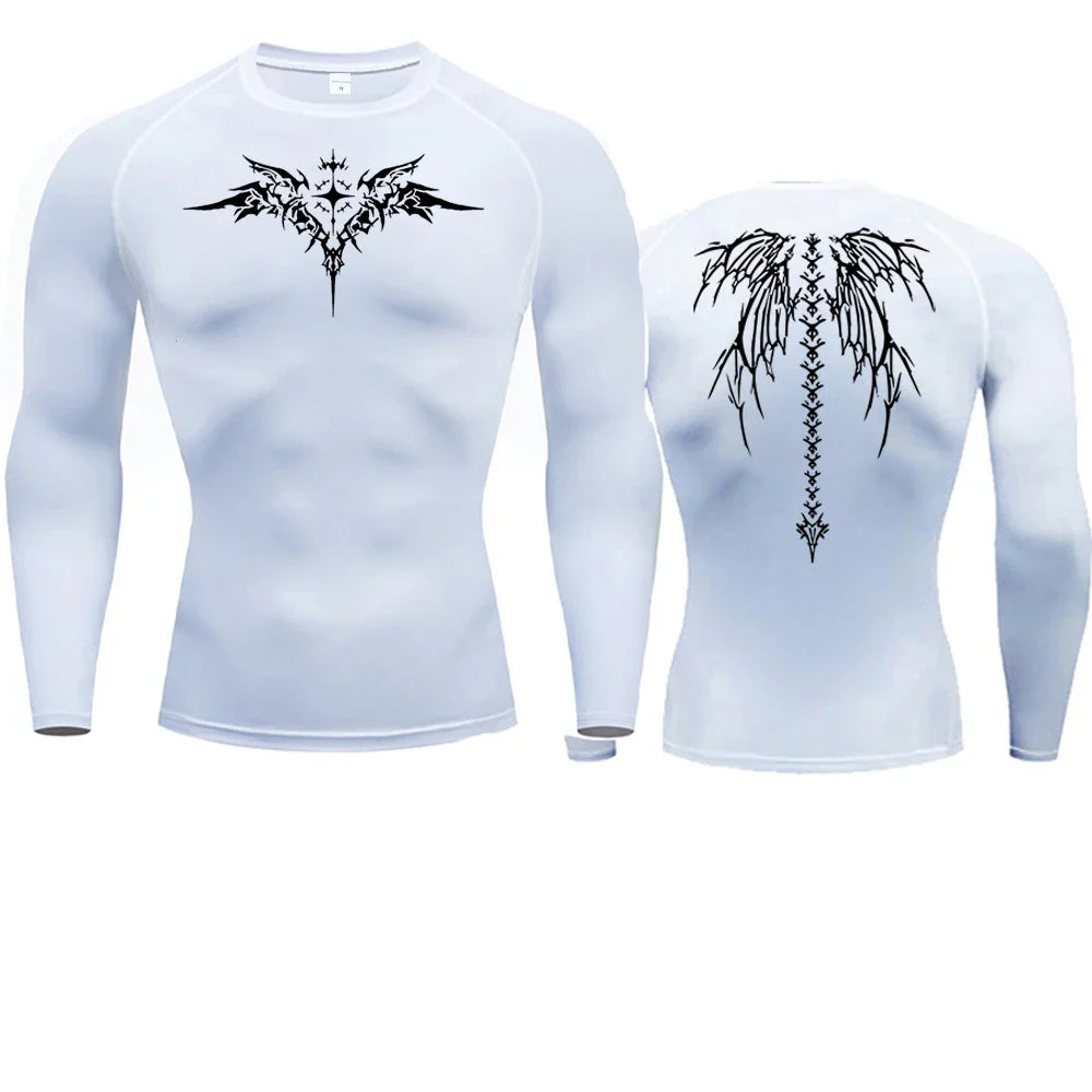 Men's Compression Shirt Anime Print Gym Sport Quick Dry Gym TShirts Fitness Athletic Undershirts Elasticity Tops Tee Summer Male