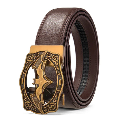 Vintage bat gold automatic buckle belt for men High quality brown/black genuine leather belt , gothic belt , designer belt men