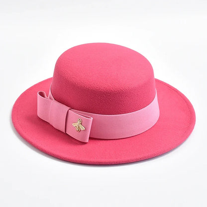 New Fedora Hat for Women Elegant Fashion Formal Wedding Decorate Church Cap Flat Top Bow Party Jazz Hat Chapeau Femme