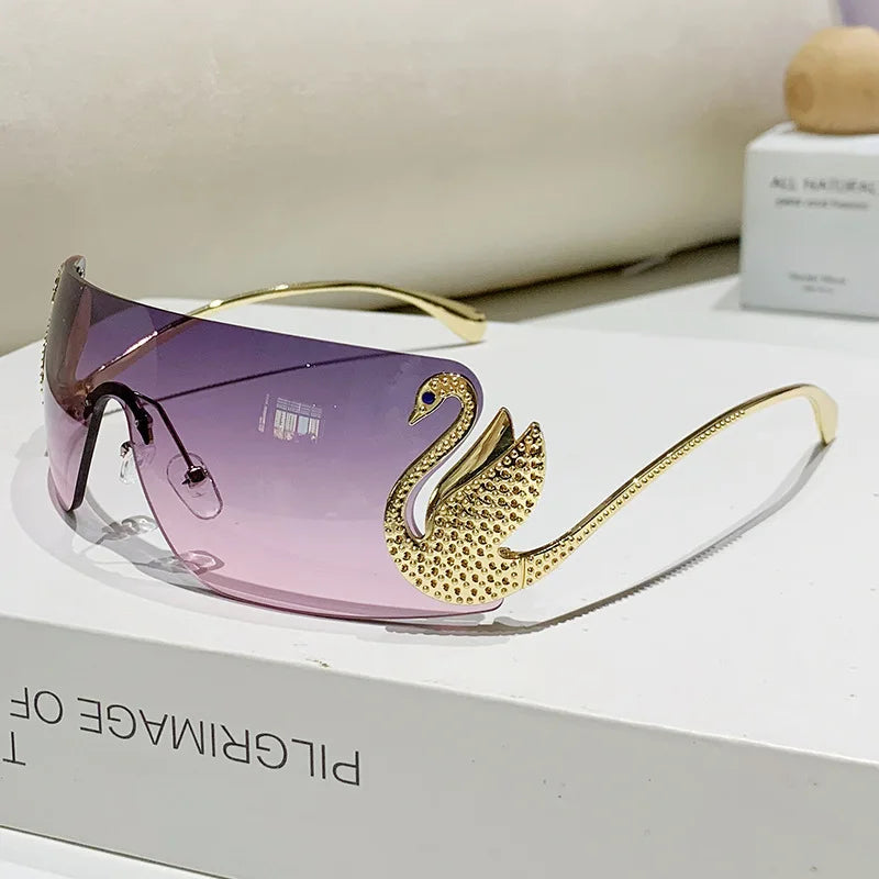 Trendy Y2K 2025 Women's Oversized Rimless Sunglasses Fashion Inlay Gradient Anti-Reflective UV400 Sun Shades Eyewear Gafas