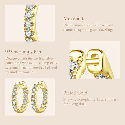 Moissanite 925 Sterling Silver Hoop Earrings D Color Round Cut Lab Diamond Earrings with Certification