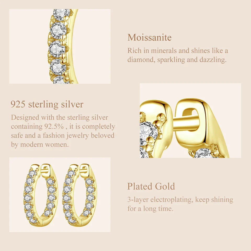 Platinum Plated Moissanite Hoop Earrings for Women, D Color Round Cut Lab Diamond 925 Silver Hypoallergenic Earrings