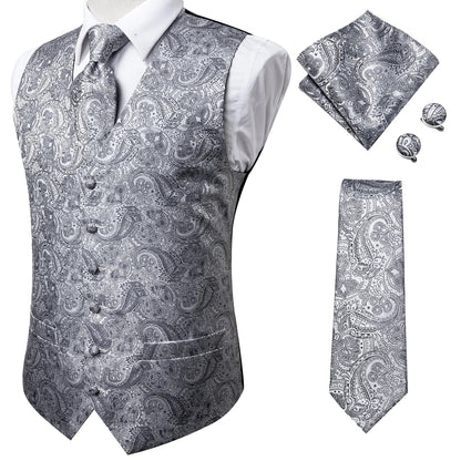 Adult Men's Vest for Suit Luxury Paisley Floral Plaid Suit Vest and Tie Set Blue Gold Red Sliver Wedding Vest Men