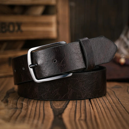 A Men's and Women's Retro Metal Buckle Casual Style Brown PU Belt Suitable for Daily Business Attendance Four Seasons