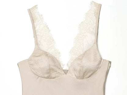 Elegant Women Lace Splice Sexy Satin Sling Tops 2026 Spring Summer Fashion Female V-Neck Backless Slimming Underwear Vest