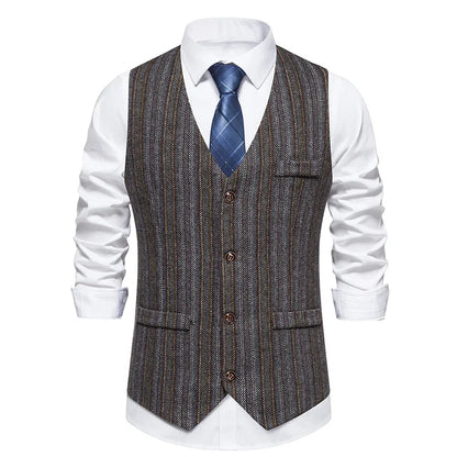 Men Waistcoat Autumn Vintage Striped Single-breasted Man Vest Slim Sleeveless Business Casual Versatile Male Suit Vest