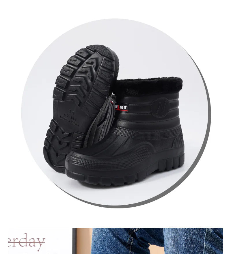 40-45 Men Rain Boots Winter Waterproof Shoes Ankle Snow Botas Plush Thick-soled Anti Slip High Top Zapatos Water Warm Footwear 1