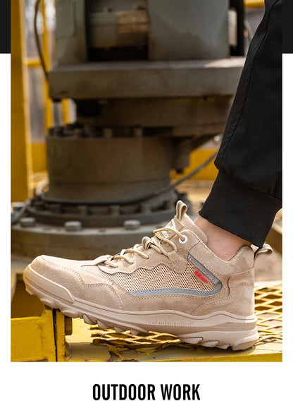 Reflective Strip Design Safety Work Shoes For Men Cow Suede Leather Indestructible Construction Boots Steel Toe Male Footwear