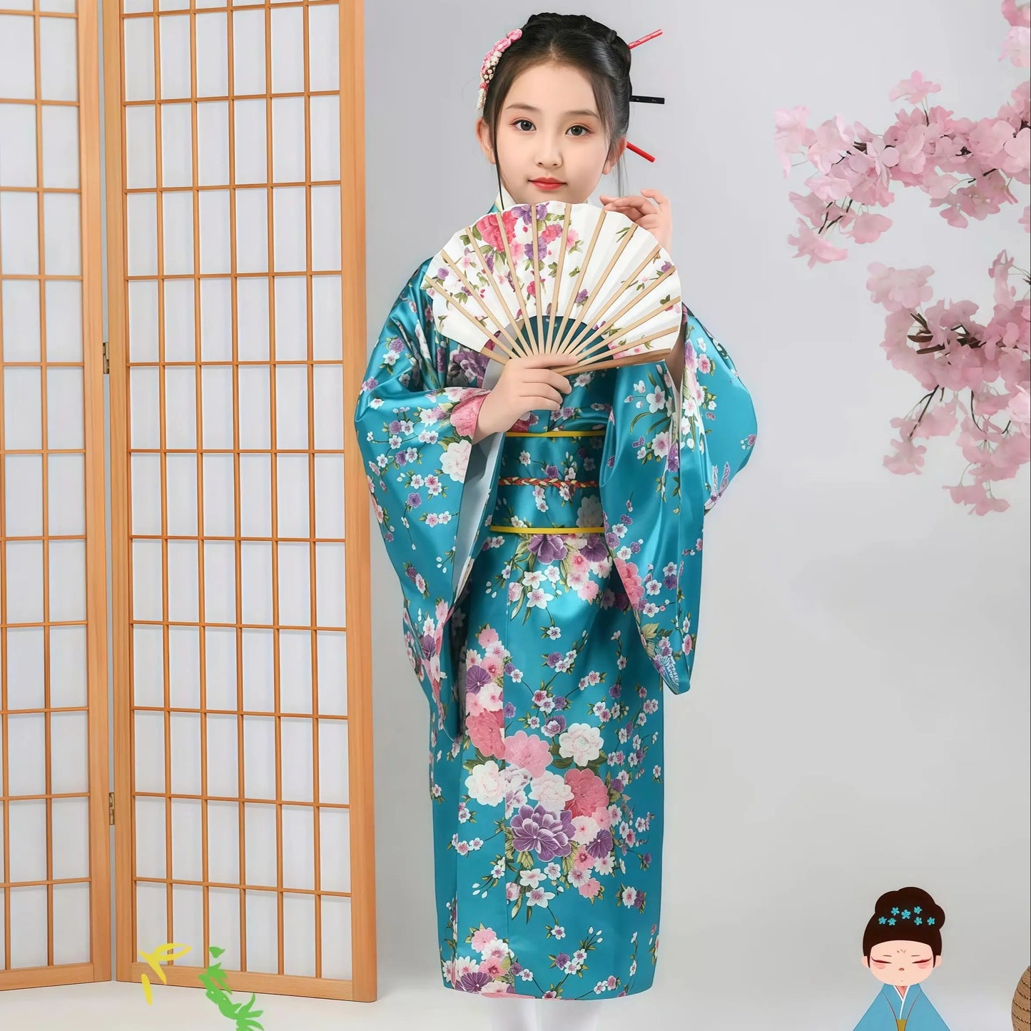 Kids Japanese Kimono Bathrobe Gown Japan Style Flower Yukata Dress Vintage Haori For Girl Halloween Cosplay Traditional Costume